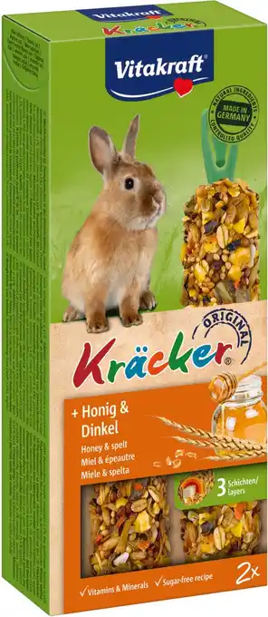 Intratuin Vitakraft konijnensnack kräcker honing en spelt 2 stuks aanbieding