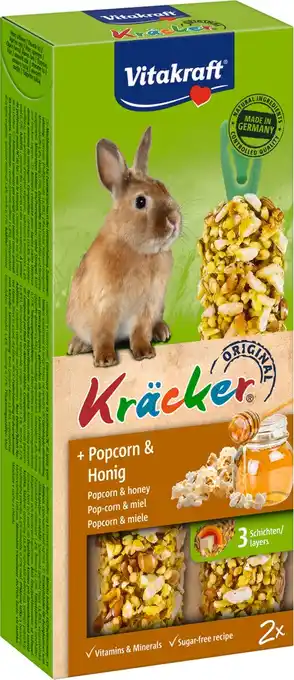 Intratuin Vitakraft konijnensnack kräcker popcorn met honing 2 stuks aanbieding