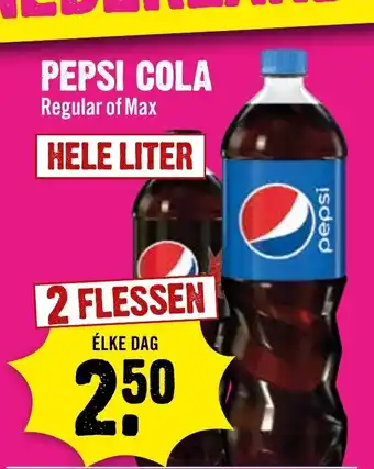 Dirck 3 PEPSI COLA Regular of Max HELE LITER 2 FLESSEN aanbieding