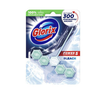Voordeeldrogisterij Glorix wc blok power 5 met bleek - 55 g aanbieding