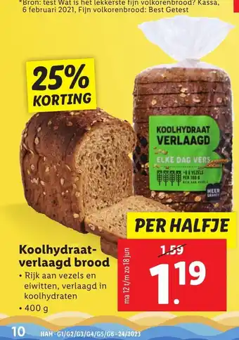 Lidl Koolhydraat-verlaagd brood aanbieding