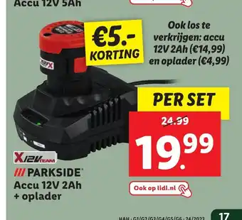 Lidl /// PARKSIDEⓇ Accu 12V 2Ah + oplader aanbieding