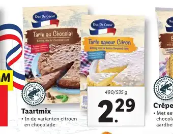 Lidl Taartmix . In de varianten citroen en chocolade aanbieding