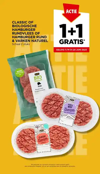 Jumbo CLASSIC OF BIOLOGISCHE HAMBURGER RUNDVLEES OF HAMBURGER RUND & VARKEN NATUREL Schaal aanbieding