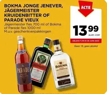 Jumbo BOKMA JONGE JENEVER, JÄGERMEISTER KRUIDENBITTER OF PARADE VIEUX aanbieding