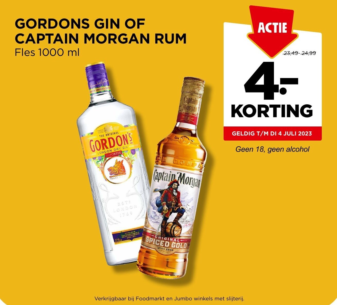 GORDONS GIN OF CAPTAIN RUM Fles 1000 ml aanbieding bij Jumbo