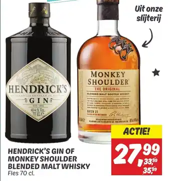 Dekamarkt HENDRICK'S GIN OF MONKEY SHOULDER BLENDED MALT WHISKY Fles 70 cl. aanbieding