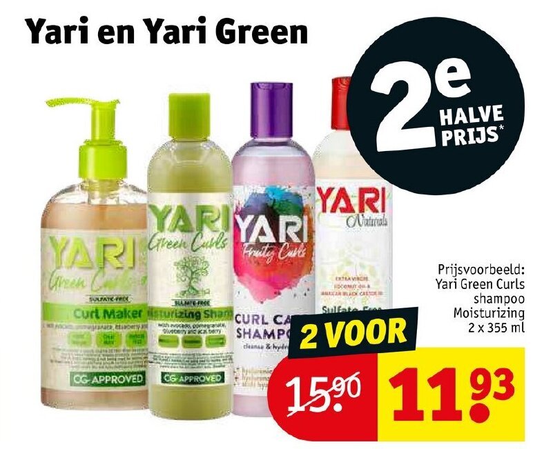 Kruidvat Yari Green Curls shampoo Moisturizing 2 x 355 ml aanbieding