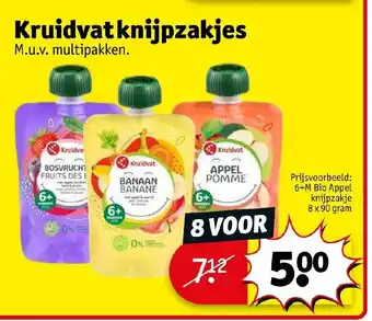 Kruidvat 6+M Bio Appel knijpzakje 8x90 gram aanbieding