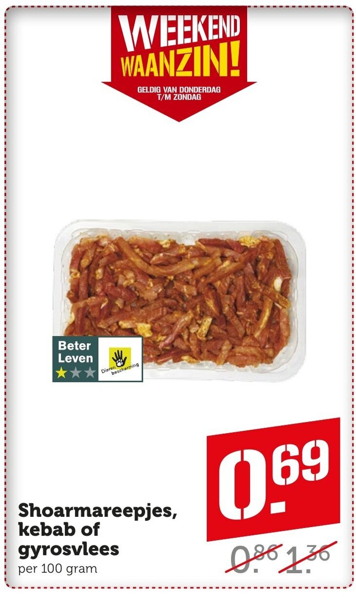 Coop Shoarmareepjes, kebab of gyrosvlees per 100 gram aanbieding