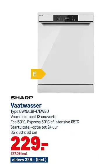 Makro Sharp Vaatwasser QWNA1BF47EWEU aanbieding