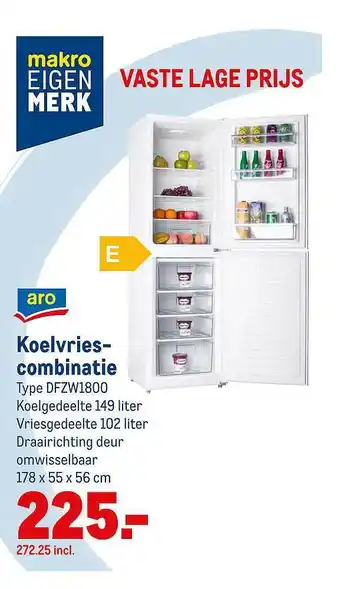 Makro Aro Koelvriescombinatie DFZW1800 aanbieding