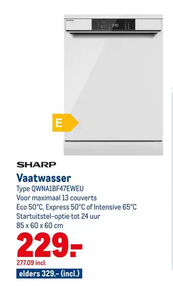 Makro SHARP Vaatwasser Type QWNA1BF47EWEU aanbieding