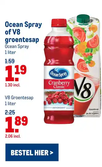 Makro Ocean Spray of V8 groentesap aanbieding