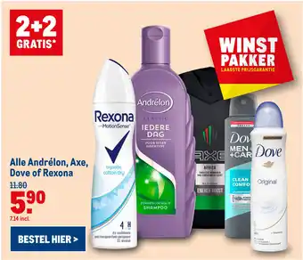 Makro Alle Andrélon, Axe, Dove of Rexona aanbieding