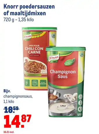 Makro Knorr poedersauzen of maaltijdmixen aanbieding