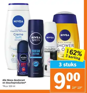 Albert Heijn Alle Nivea deodorant en doucheproducten 3 stuks aanbieding