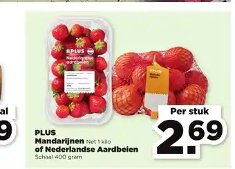PLUS Mandarijnen Net 1 kilo of Nederlandse Aardbeien Schaal 400 gram aanbieding
