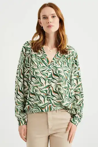 Wehkamp We fashion top met all over print groen/ecru aanbieding