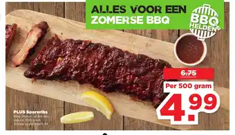 PLUS Spareribs Bbq, Indisch of piri piri, pak ca. 600 gram aanbieding