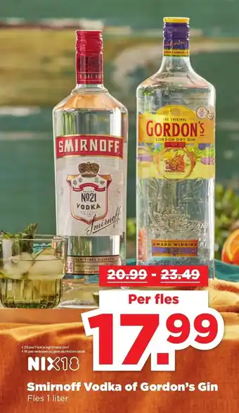 PLUS Smirnoff Vodka of Gordon's Gin Fles 1 liter aanbieding