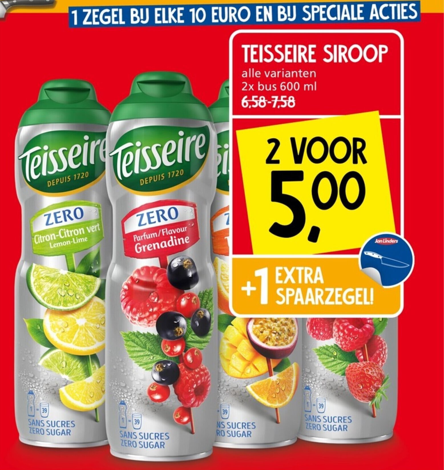 Jan Linders TEISSEIRE SIROOP alle varianten 2x bus 600 ml aanbieding