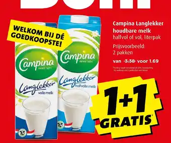 Boni Campina Langlekker houdbare melk halfvol of vol, literpak aanbieding