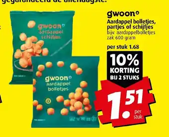 Boni gwoon Aardappel bolletjes, partjes of schijfjes bijv. aardappelbolletjes zak 600 gram aanbieding