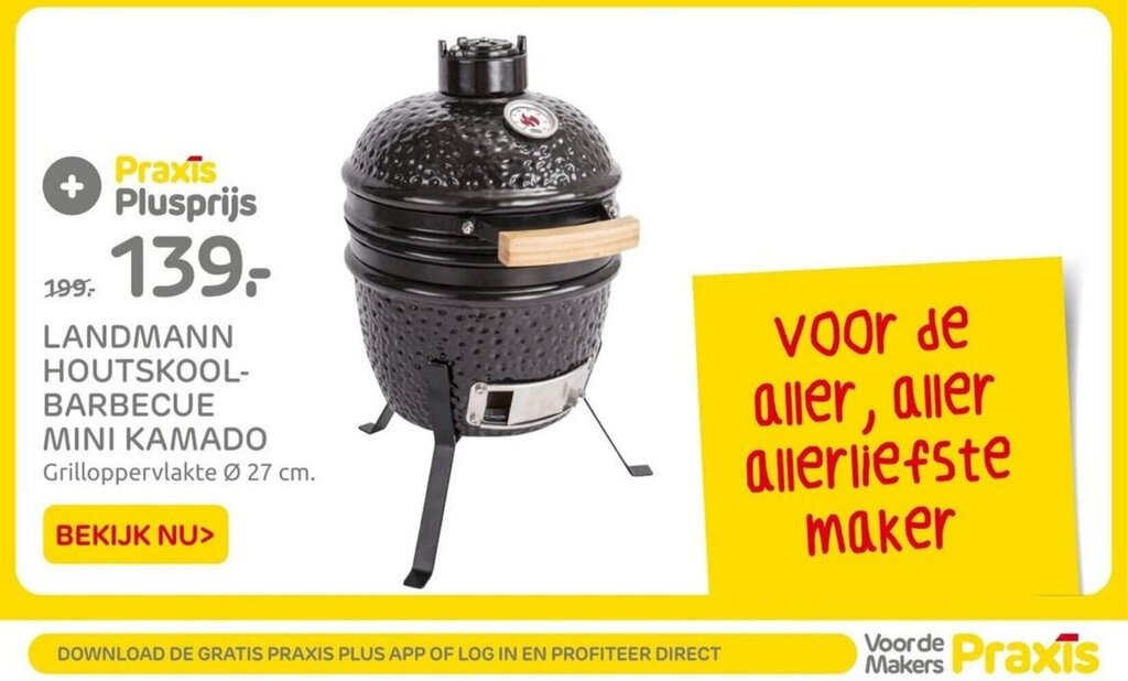LANDMANN HOUTSKOOL BARBECUE MINI KAMADO Grilloppervlakte Ø 27 cm. aanbieding bij Praxis