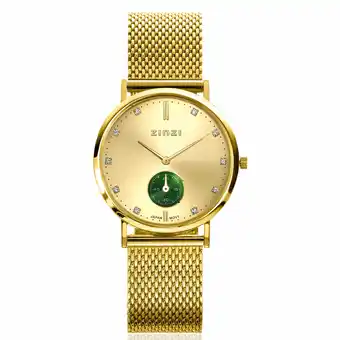 Zinzi Zinzi glam horloge groene wijzerplaat stalen kast geelgoudkleurig stalen mesh band geelgoudkleurig 34mm extra dun ziw535m aanbieding