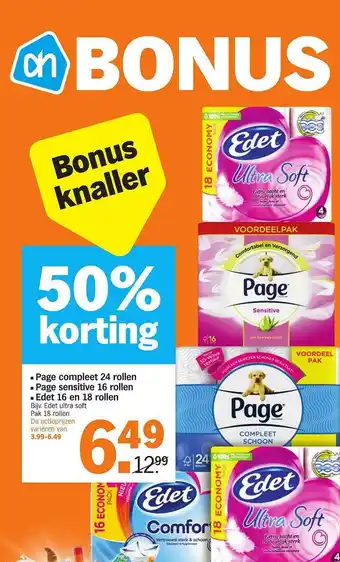 Albert Heijn Page Compleet 24 Rollen, Page Sensitive 16 Rollen Of Edet 16 En 18 Rollen 50% Korting aanbieding