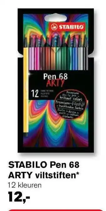 AKO Stabilo Pen 68 Arty Viltstiften 12 Kleuren aanbieding