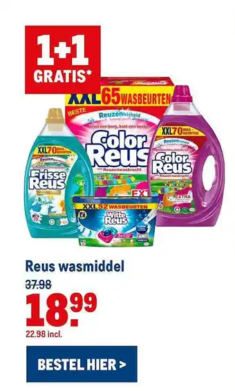 Makro Reus Wasmiddel 1+1 Gratis aanbieding