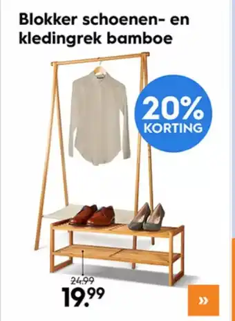 Blokker schoenen- en kledingrek bamboe aanbieding