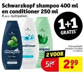 Kruidvat Schwarzkopf shampoo 400 ml en conditioner 250 ml m.u.v. multipakken. aanbieding