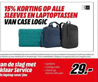 MediaMarkt 15% Korting Op Alle Sleeves En Laptoptassen Van Case Logic aanbieding