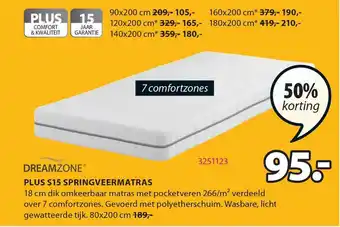 Jysk Dreamzone Plus S15 Springveermatras 80x200 Cm 50% Korting aanbieding