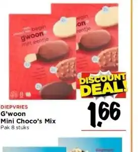 Vomar Voordeelmarkt Diepvries g'woon mini choco's mix pak 8 stuks aanbieding