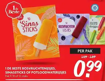 Dekamarkt 1 De Beste Bosvruchtenijsjes, Sinassticks Of Potloodwaterijsjes aanbieding