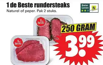 Dirk 1 De Beste Rundersteaks Naturel Of Peper 250 gram aanbieding