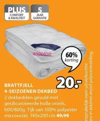 Jysk Brattfjell 4-Seizoenen Dekbed 140x200 Cm 60% Korting aanbieding