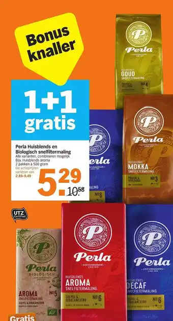 Albert Heijn Perla Huisblends En Biologisch Snelfiltermaling 1+1 Gratis aanbieding