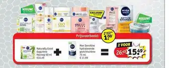 Kruidvat Nivea Naturally Good Dagcrème Hennep 50 Ml + Nivea Men Sensitive Hydraterende Gezichtscrème 75 Ml aanbieding