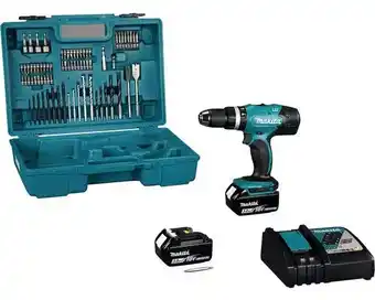 Hornbach Makita accu klopboor-/schroefmachine dhp453rfx4 (incl. 2 accu's, lader, koffer en 74-delige accessoireset) aanbieding