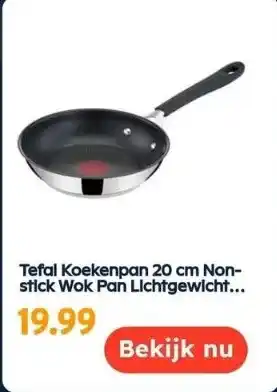 Ochama Tefal koekenpan 20 cm non-stick wok pan lichtgewicht rvs e3030244 aanbieding