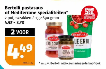 Poiesz Bertolli pastasaus of mediterrane specialiteiten* aanbieding