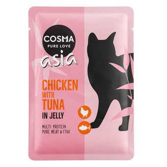 Zooplus 6x100g thai / asia maaltijdzakjes kip met tonijn cosma kattenvoer aanbieding