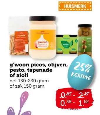Coop g'woon picos, olijven, pesto, tapenade of aioli aanbieding