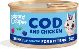 Intratuin Edgard & cooper kattenvoer chuncks in saus kabeljauw/kip kitten 85 g aanbieding