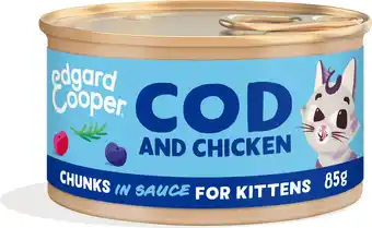 Intratuin Edgard & cooper kattenvoer chuncks in saus kabeljauw/kip kitten 85 g aanbieding